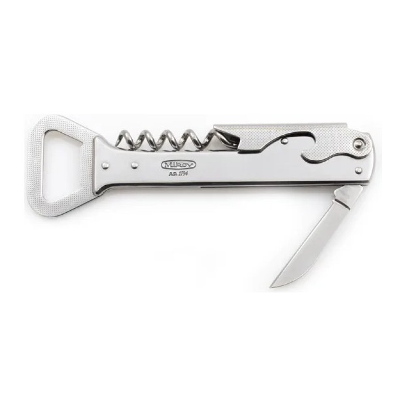 HANDY Waiter's folding knife all metal – 4-piece with corkscrew, bottle opener 236-NN-4