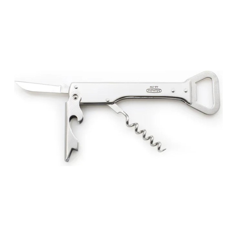 HANDY Waiter's folding knife all metal – 4-piece with corkscrew, bottle opener 236-NN-4