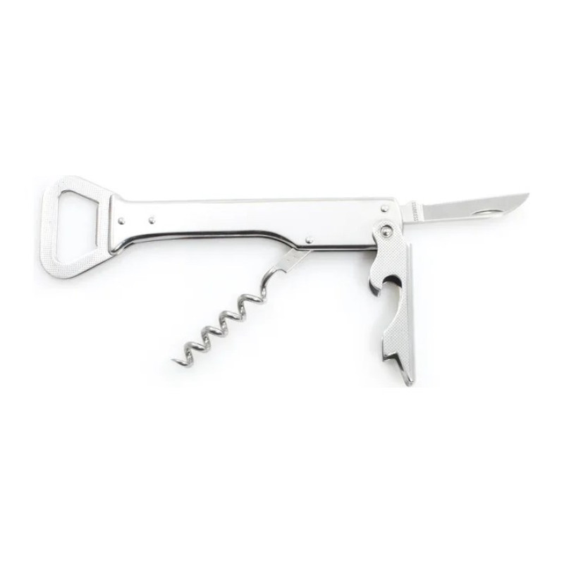 HANDY Waiter's folding knife all metal – 4-piece with corkscrew, bottle opener 236-NN-4