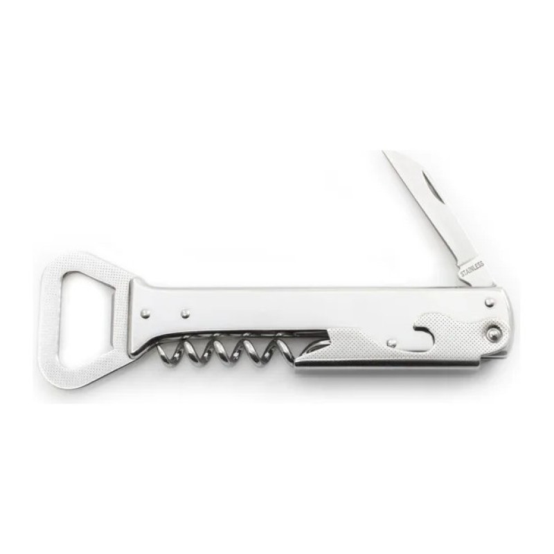 HANDY Waiter's folding knife all metal – 4-piece with corkscrew, bottle opener 236-NN-4