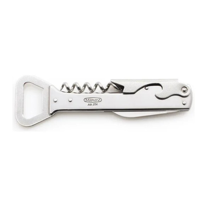 HANDY Waiter's folding knife all metal – 4-piece with corkscrew, bottle opener 236-NN-4