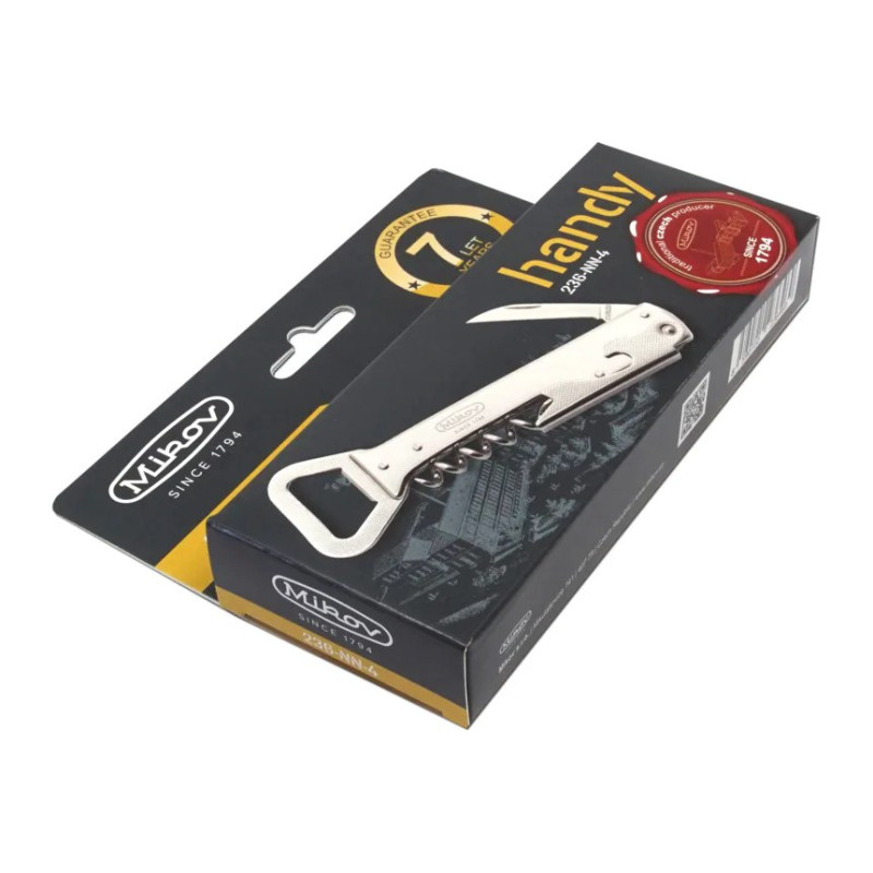 HANDY Waiter's folding knife all metal – 4-piece with corkscrew, bottle opener 236-NN-4