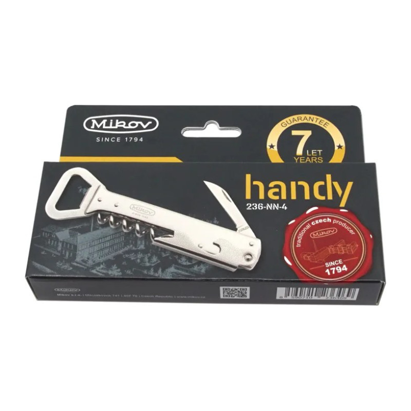 HANDY Waiter's folding knife all metal – 4-piece with corkscrew, bottle opener 236-NN-4