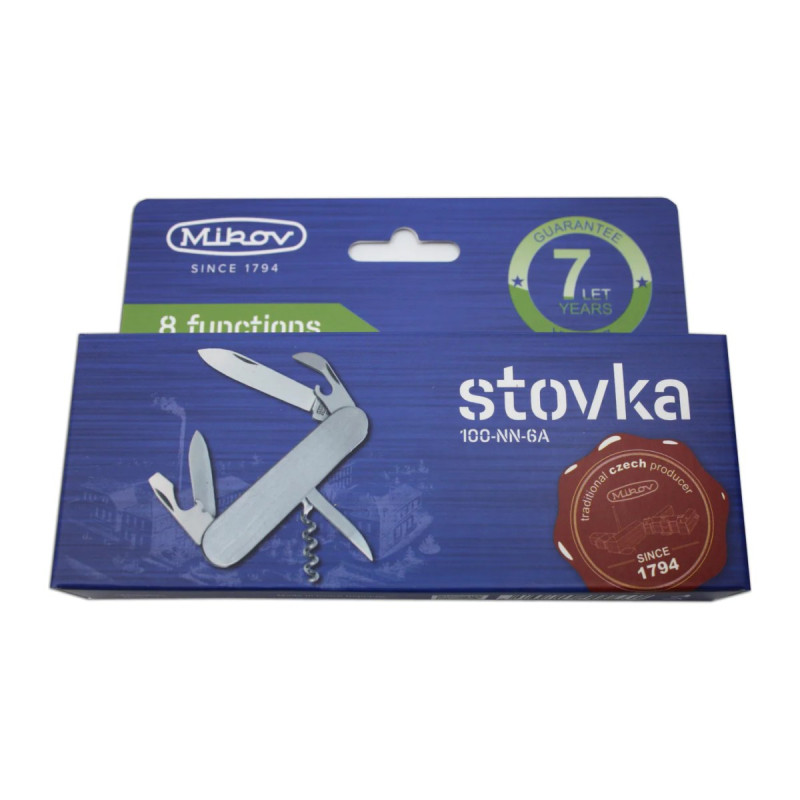 Pocket folding knife STOVKA 6-piece with corkscrew and bottle and can opener – full stainless steel