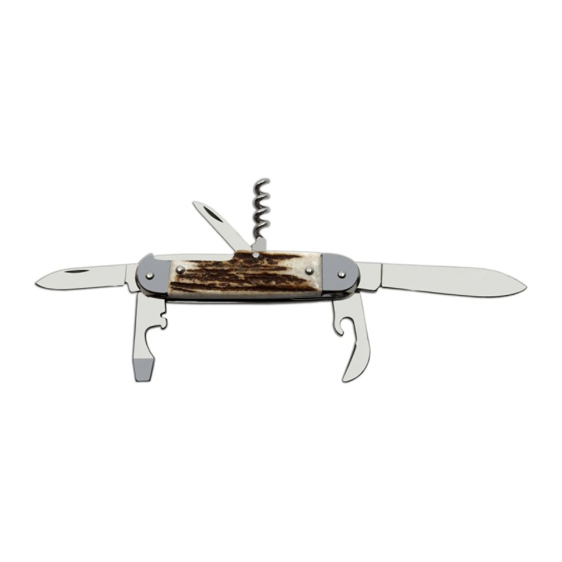 STOVKA hunting folding knife 6-piece with corkscrew, bottle opener and can opener – antler ha