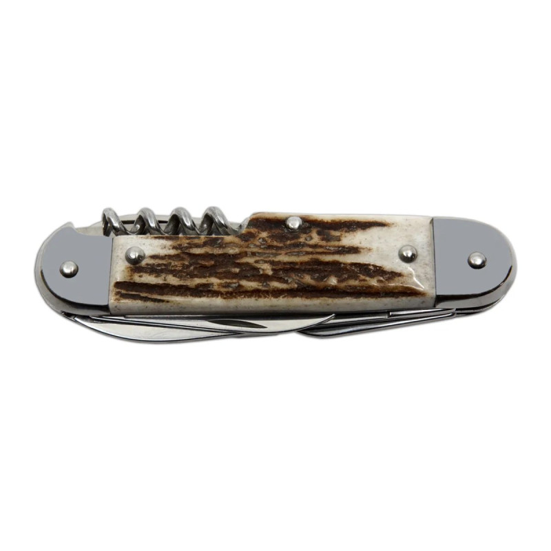 STOVKA hunting folding knife 6-piece with corkscrew, bottle opener and can opener – antler ha