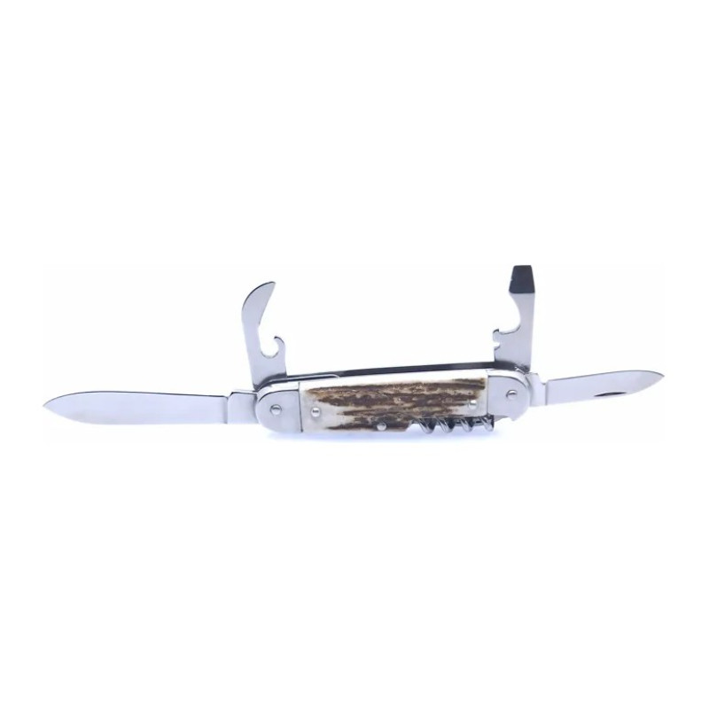 STOVKA hunting folding knife 6-piece with corkscrew, bottle opener and can opener – antler ha