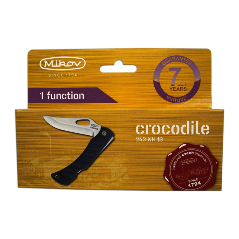 Pocket folding knife CROCODILE black handle scale, blade with hole 243-NH-1/B