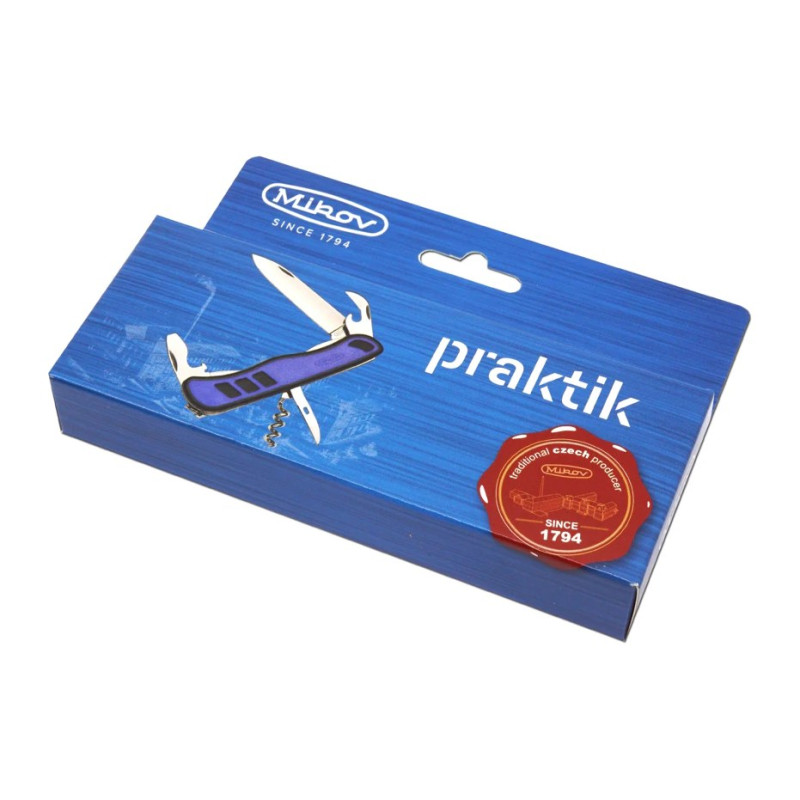 Кишеньковий ніж PRAKTIK 5-предметний з штопором, шило, відкривачкою для пляшок і консервів, синя накладка руків'я 115-NH-5A