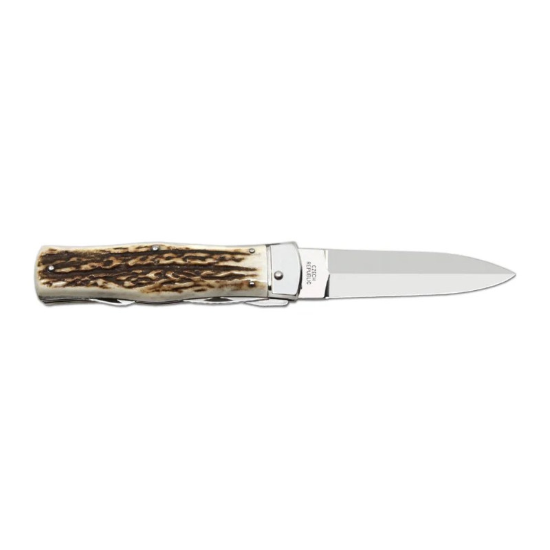 OTF knife PREDATOR 3-piece with bottle opener and can opener – handle scale antler 241-NP-3