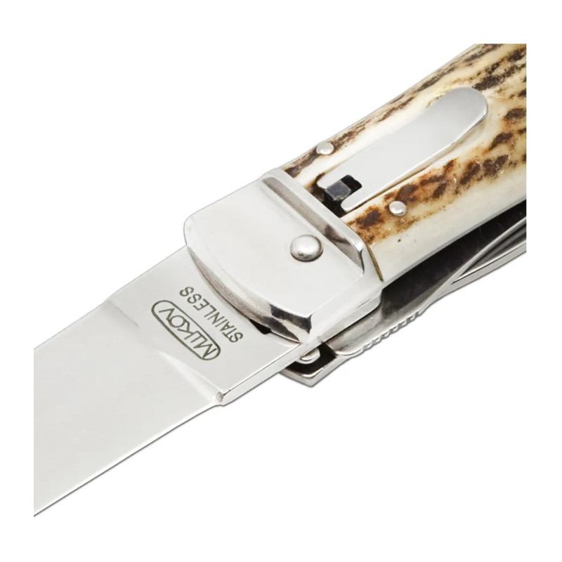 OTF knife PREDATOR 3-piece with bottle opener and can opener – handle scale antler 241-NP-3