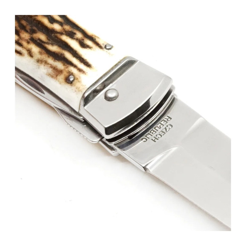 OTF knife PREDATOR 3-piece with bottle opener and can opener – handle scale antler 241-NP-3