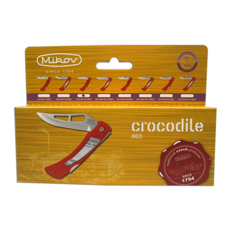 Folding knife CROCODILE red handle scale, blade with pin 243-NH-1/C