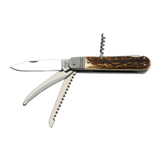 Hunting folding knife FIXIR 4-piece with saw, pick, and corkscrew – handle scale antler 232-XP-4V
