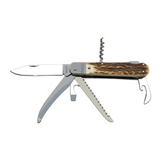 Hunting folding knife FIXIR 6-piece with saw, pick, and corkscrew – handle scale antler 232-XP-6V