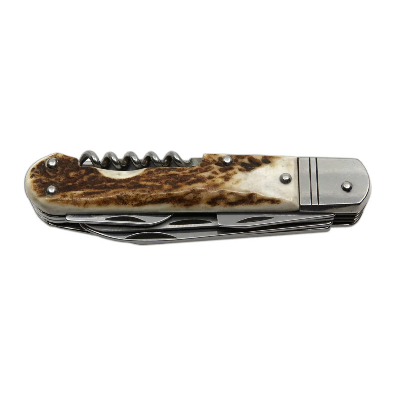 Hunting folding knife FIXIR 6-piece with saw, pick, and corkscrew – handle scale antler 232-XP-6V