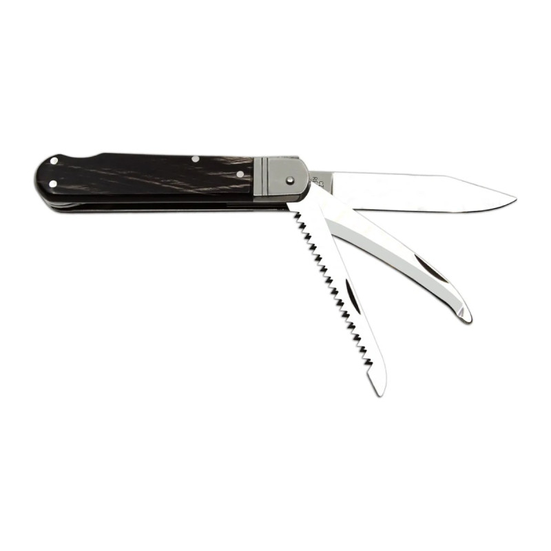 Hunting folding knife FIXIR 3-piece with saw and pricker – handle scale buffalo horn 232-XR-3