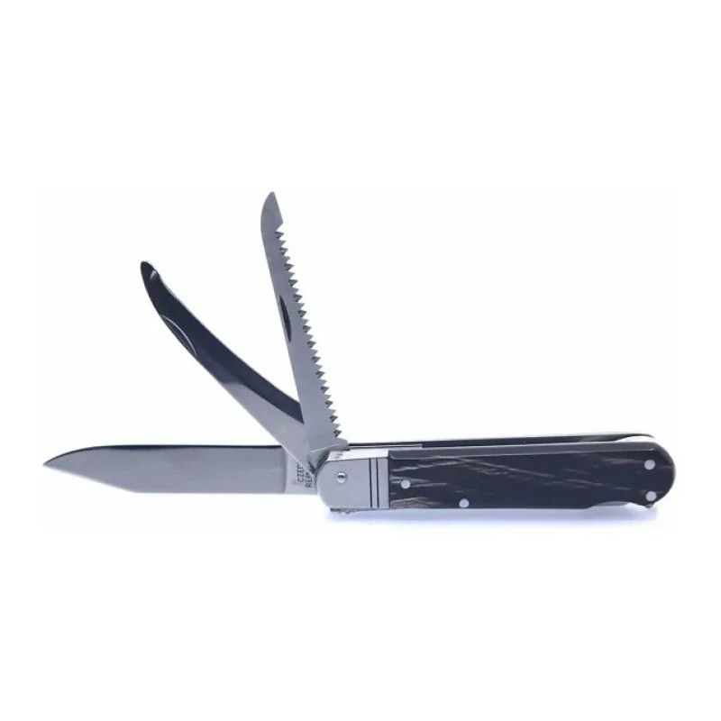 Hunting folding knife FIXIR 3-piece with saw and pricker – handle scale buffalo horn 232-XR-3