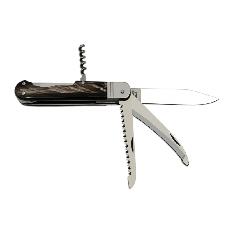 Hunting folding knife FIXIR 4-piece with saw, pick, and corkscrew – buffalo horn handle scale 232-XR-4V