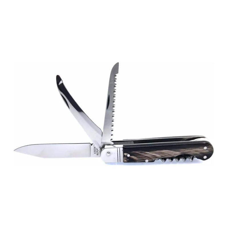 Hunting folding knife FIXIR 4-piece with saw, pick, and corkscrew – buffalo horn handle scale 232-XR-4V