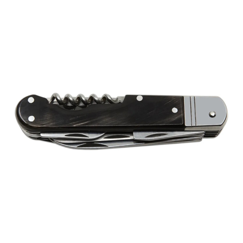 Hunting folding knife FIXIR 6-piece with saw, pick, corkscrew, and bottle and can opener – buffalo horn handle scale 232-XR-6V