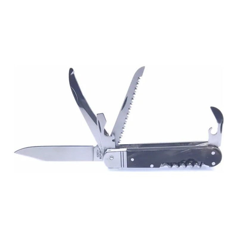 Hunting folding knife FIXIR 6-piece with saw, pick, corkscrew, and bottle and can opener – buffalo horn handle scale 232-XR-6V